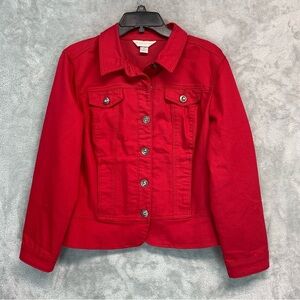 Christopher & Banks Women's Red Canvas Denim Jacket Size L